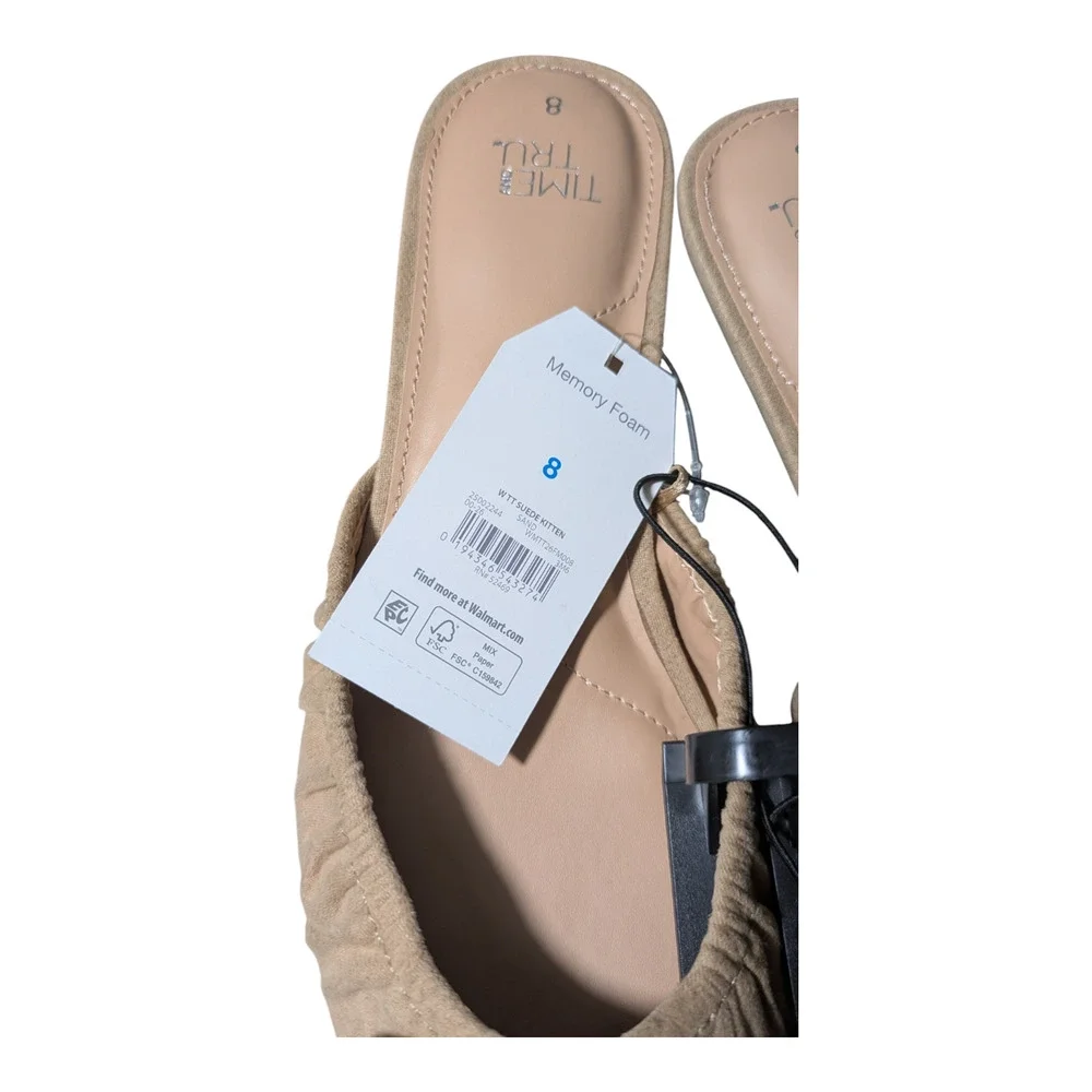 Time and Tru Tan Beige Pointed-Toe Faux Suede Kitten Heel Wit Bows Size 8 NWT